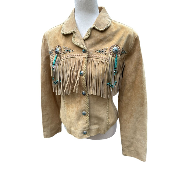 Women's Unbranded Suede Jacket with Fringe Detail - Tan - Picture 4 of 16